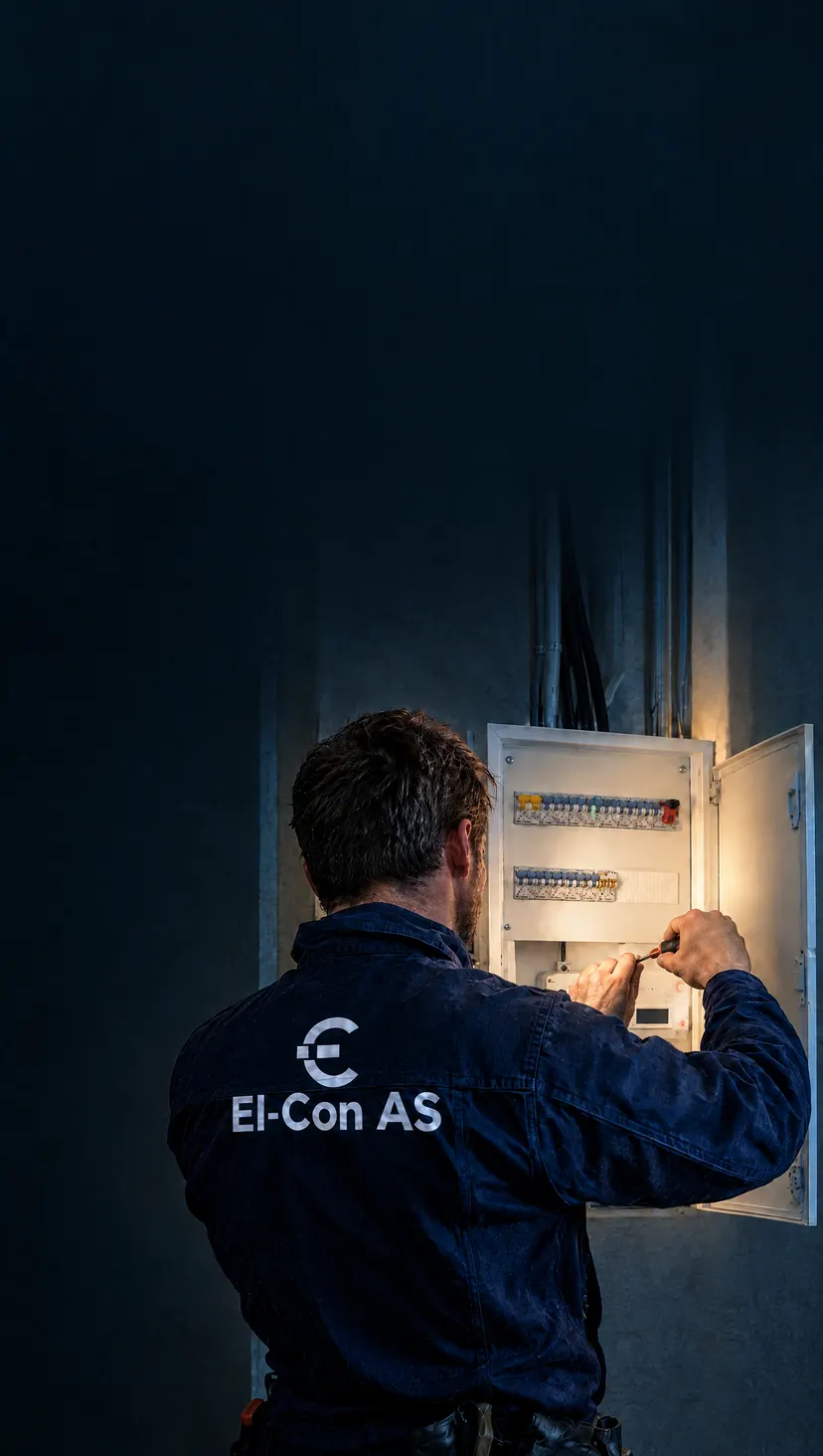 Elektriker som monterer automatsikringer i et moderne sikringsskap
